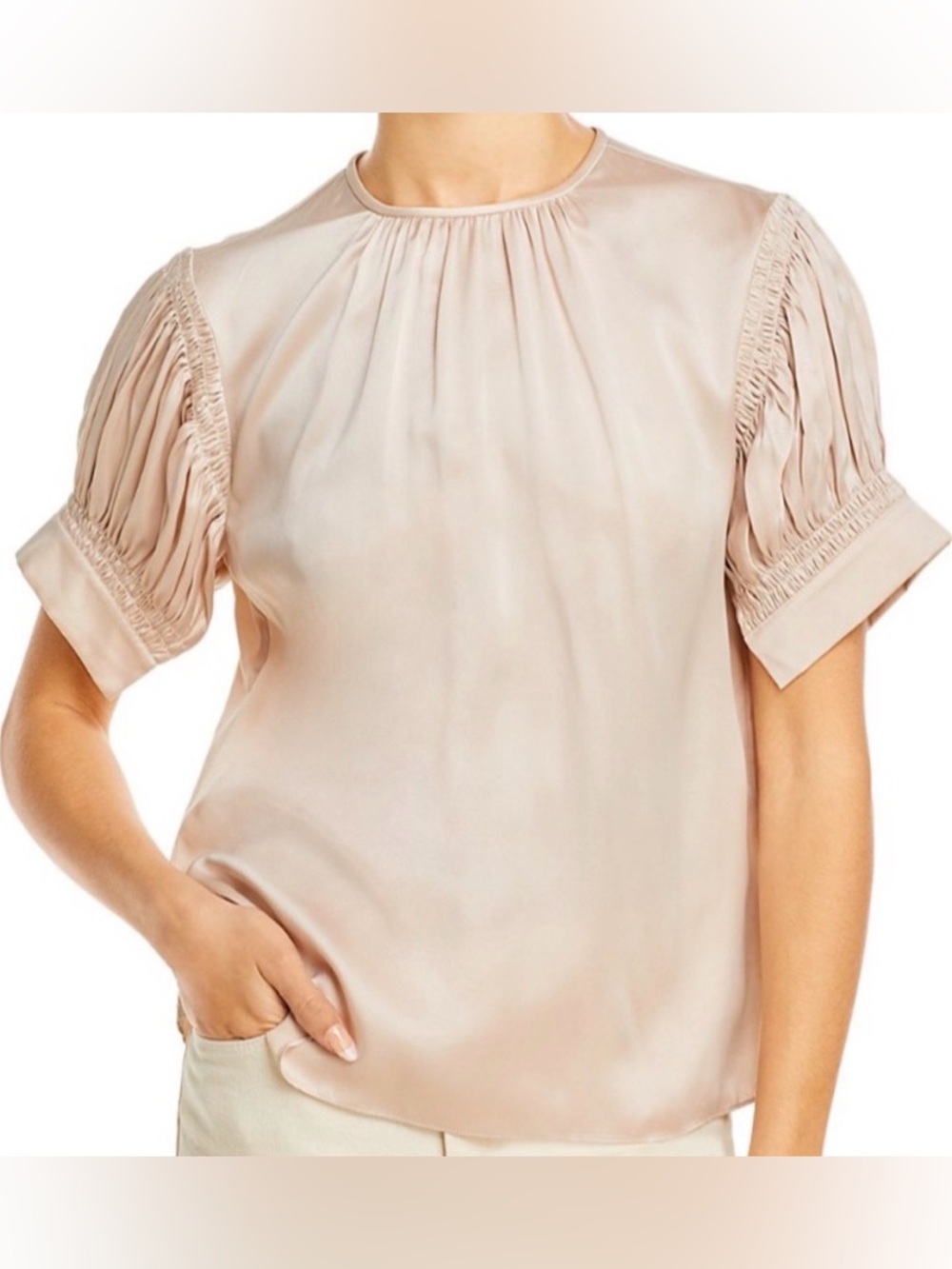 Rebecca Taylor Pleated Short Sleeve Blouse - Blush